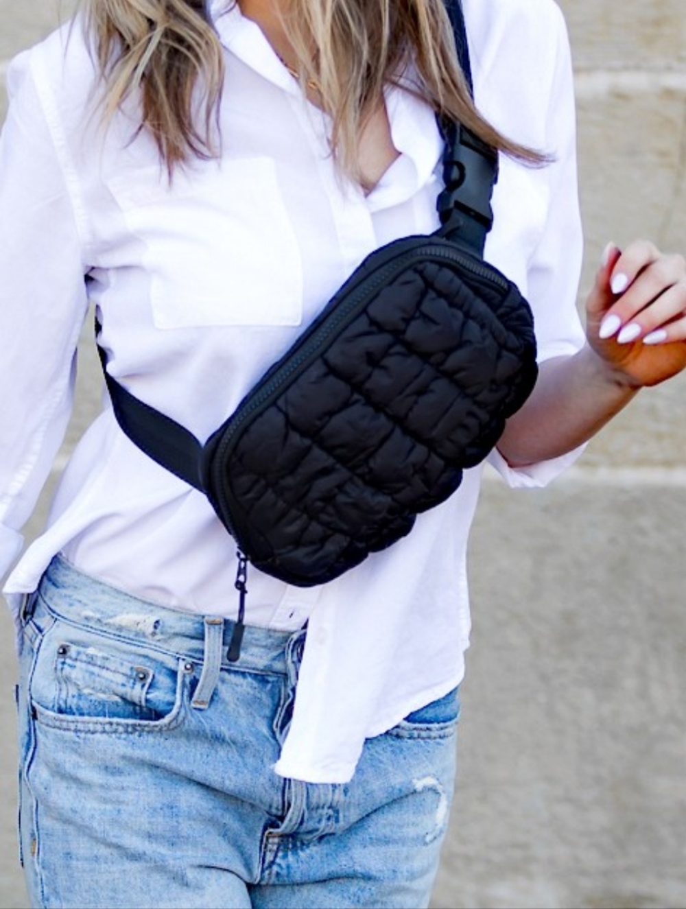 Black Quilted Puffer Belt Bag | Trendy Sling Crossbody Fanny Pack 🖤